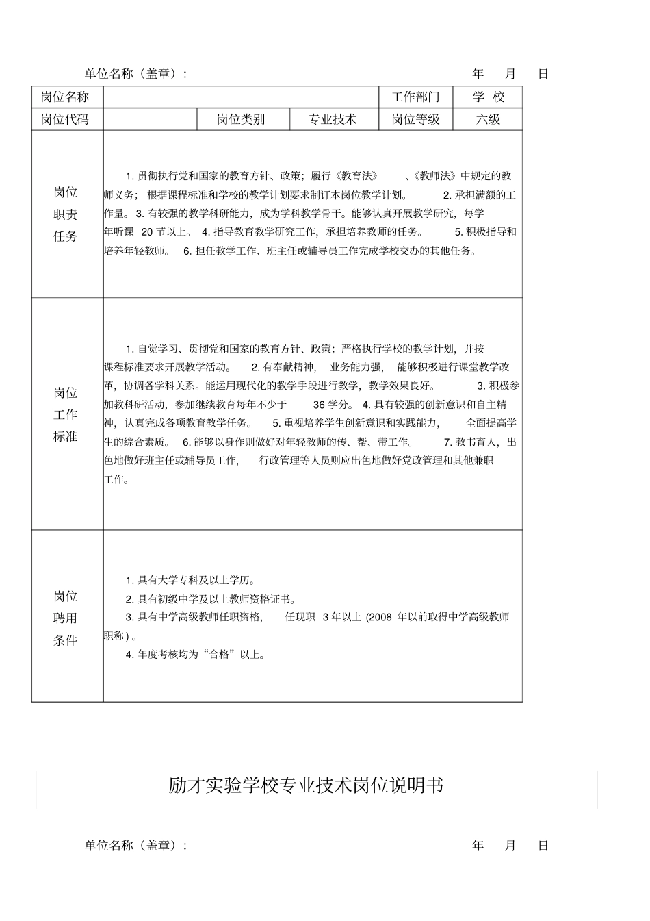 励才试验学校专业技术岗位说明书_第2页