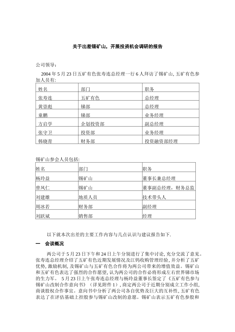 关于出差锡矿山-开展投资机会调研的报告_第2页
