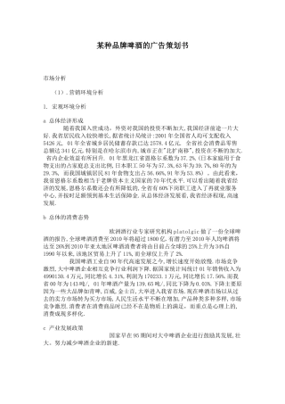 某种品牌啤酒的广告策划书