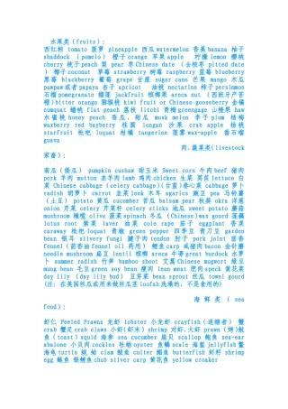 和吃有关的英文翻译