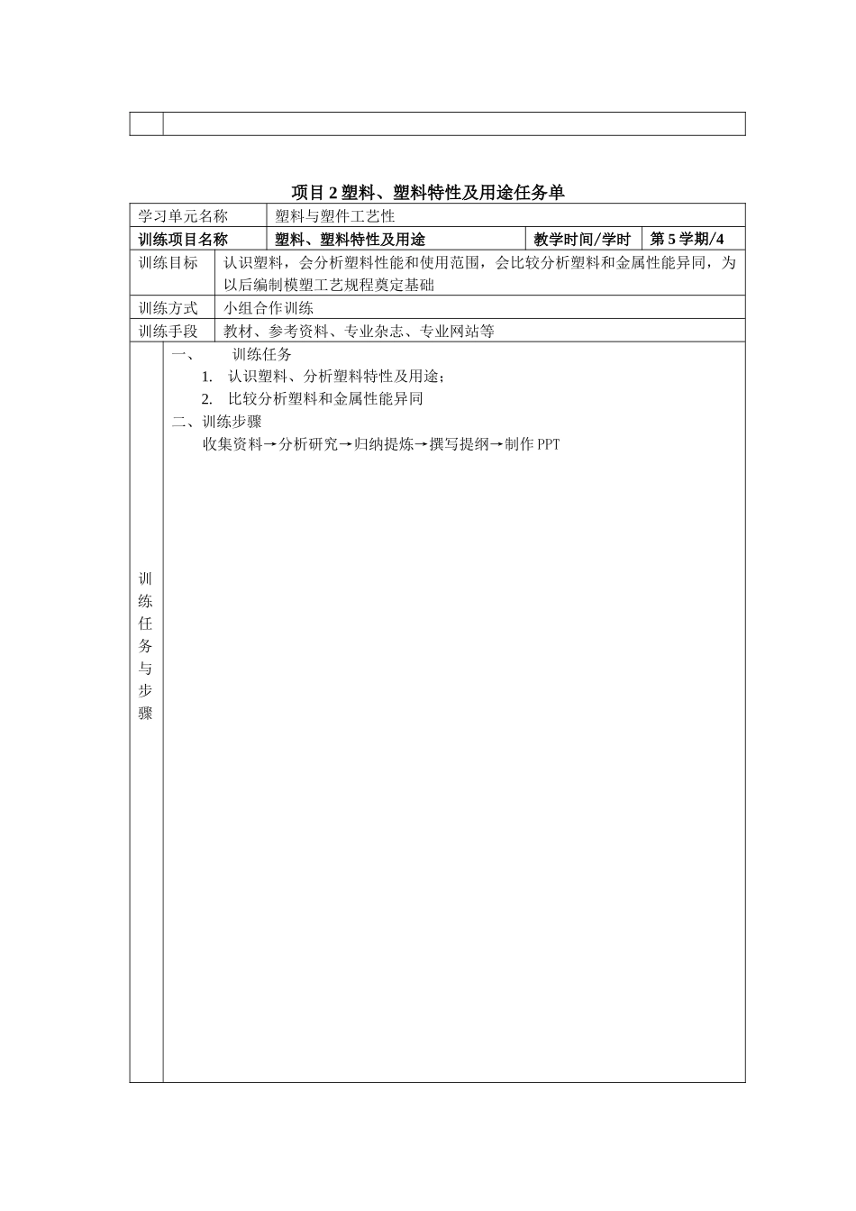 《塑料模具设计》训练项目任务单_第2页