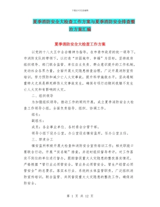 夏季消防安全大检查工作方案与夏季消防安全排查整治方案汇编