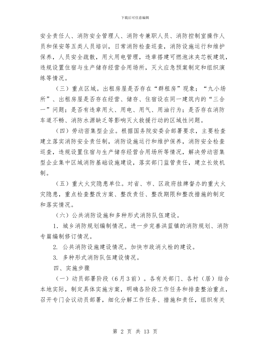 夏季消防安全大检查工作方案与夏季消防检查工作方案(市政府)汇编_第2页
