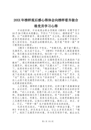 20XX年榜样观后感心得体会向榜样看齐做合格党员学习心得