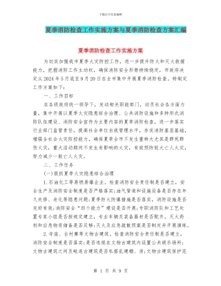 夏季消防检查工作实施方案与夏季消防检查方案汇编