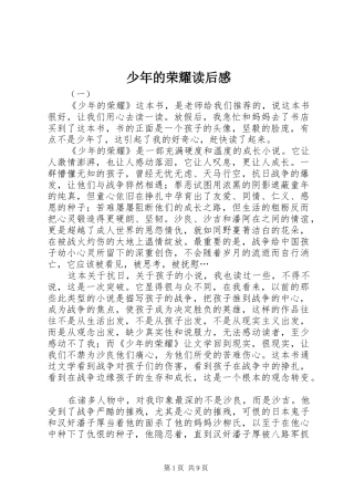 少年的荣耀读后感
