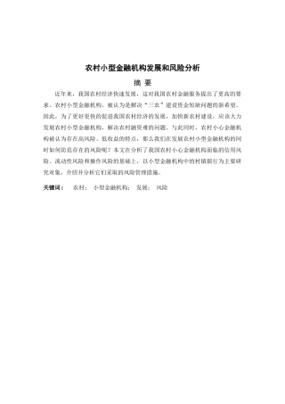 农村小型金融机构的发展与风险分析