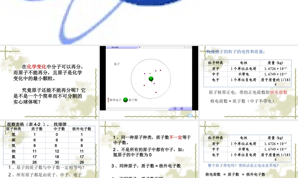 初三化学《原子的构成》PPT课件