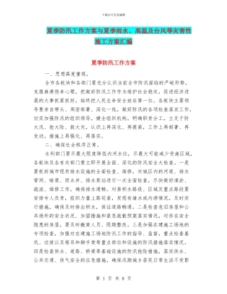 夏季防汛工作方案与夏季雨水、高温及台风等灾害性施工方案汇编