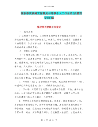 夏秋季灭蚊蝇工作意见与外事个人工作总结汇编