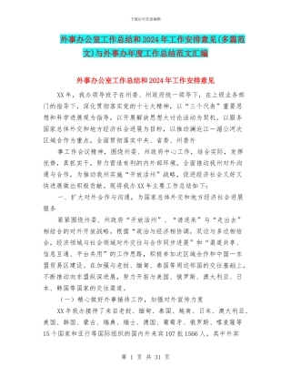 外事办公室工作总结和2024年工作安排意见与外事办年度工作总结范文汇编