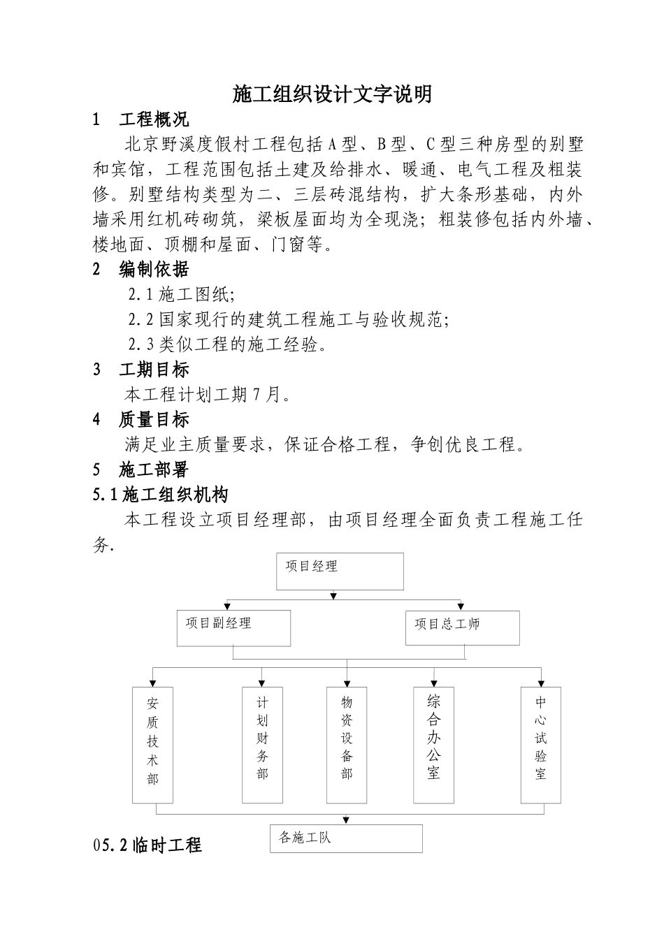 北京野溪度假村施工组织设计(DOC23页)_第1页