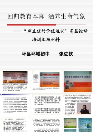 “班主任的价值追求”高层论坛培训汇报材料