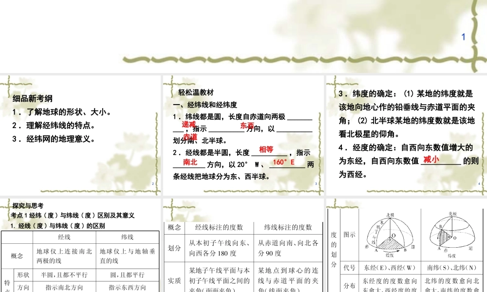 高中三年级一轮复习地球与地球仪