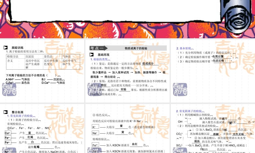 第三课时、物质的检验、分离和提纯