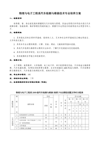 物理与电子工程系汽车检测与维修技术专业培养方案