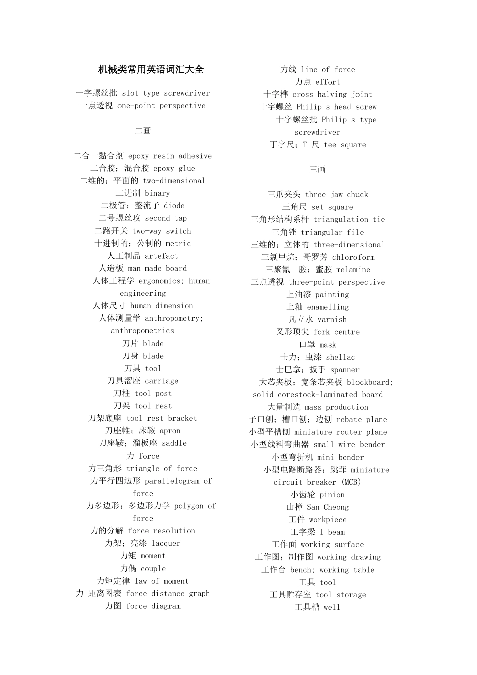机械类常用英语词汇大全_第1页