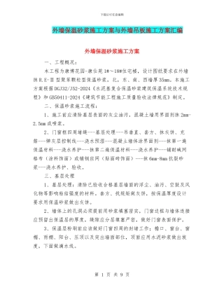 外墙保温砂浆施工方案与外墙吊板施工方案汇编