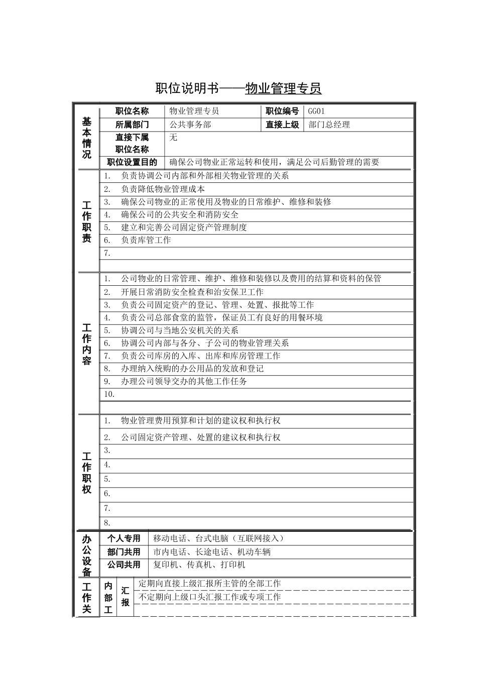 职位说明书——物业管理专员_第1页