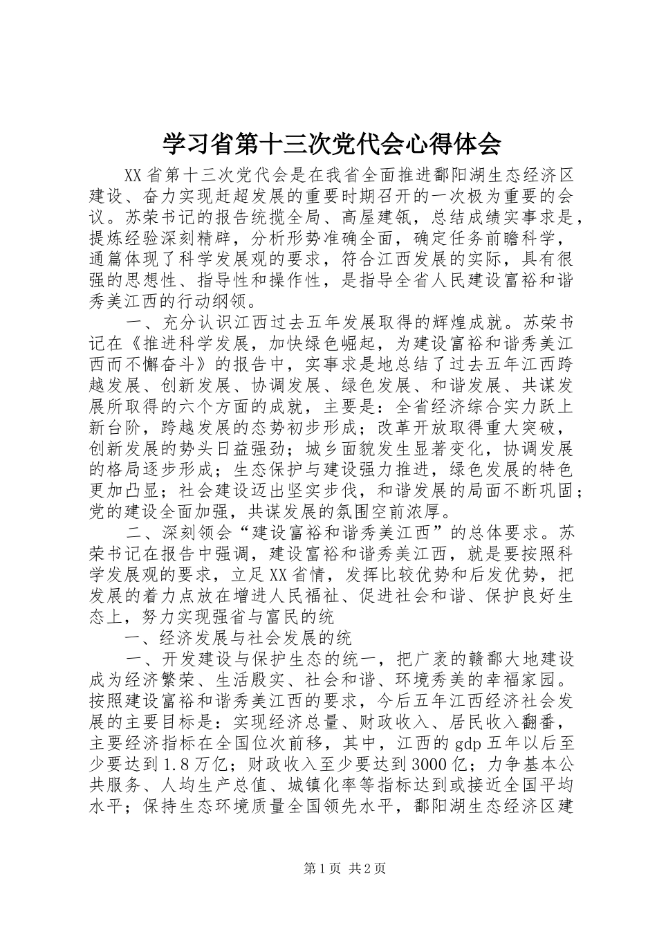 学习省第十三次党代会心得体会_第1页