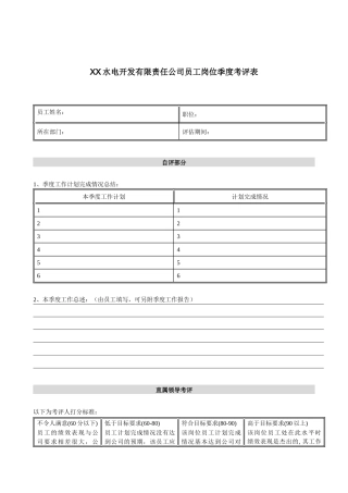 电力行业-员工岗位季度考评表