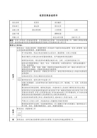 医药收货员职务说明书