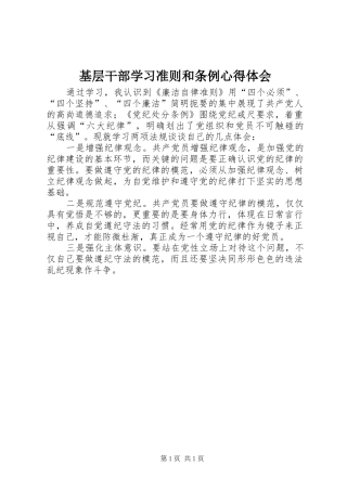 基层干部学习准则和条例心得体会