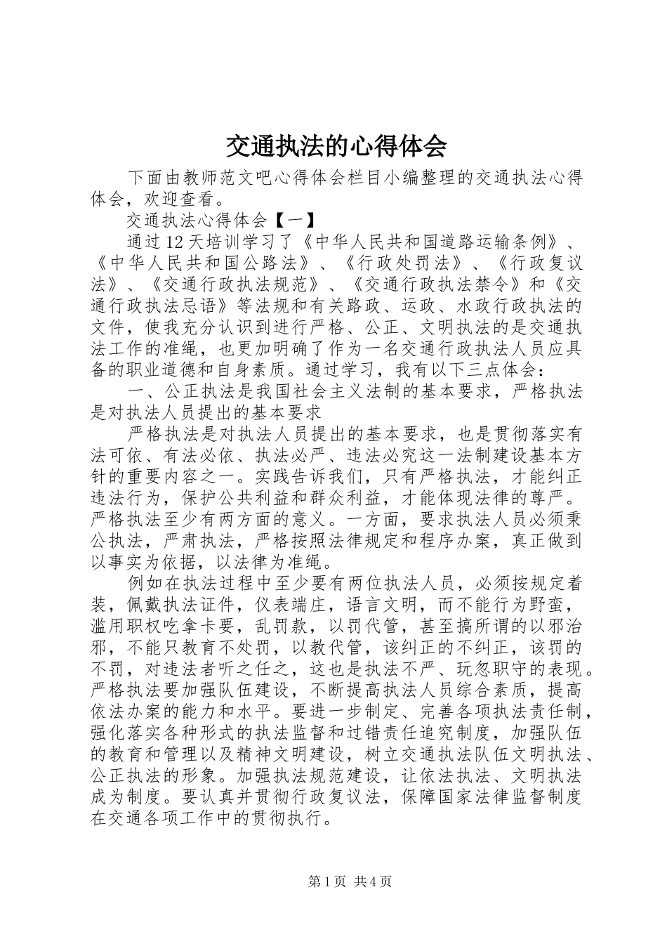 交通执法的心得体会_第1页