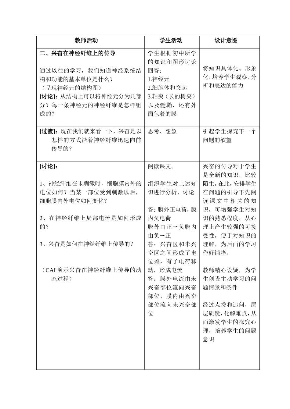 神经调节的教案流程表_第2页