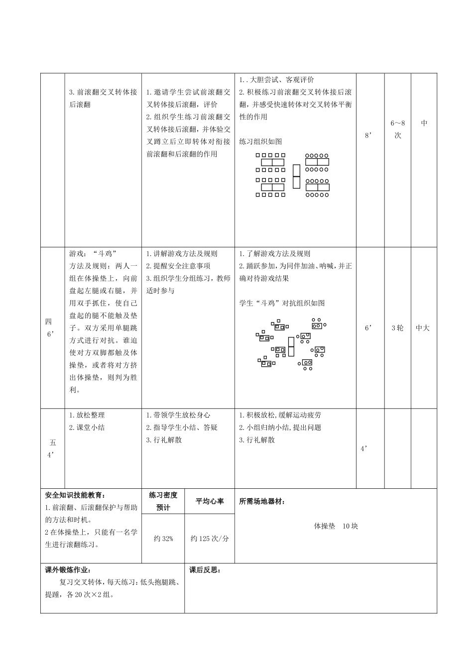 前滚翻交叉转体接后滚翻课时教学设计_第3页