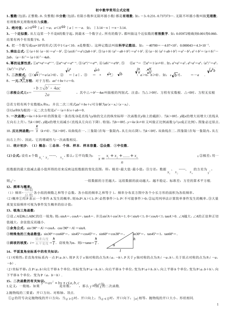 初中数学重要知识点总结_第1页