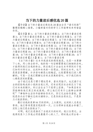 当下的力量读后感优选20篇