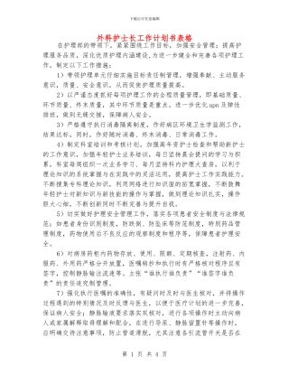 外科护士长工作计划书表格