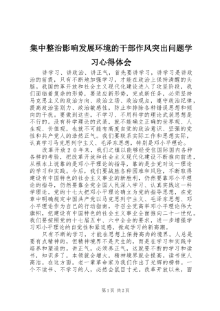 集中整治影响发展环境的干部作风突出问题学习心得体会