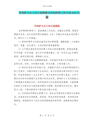 外科护士长工作计划表格与外科护师工作计划2024汇编