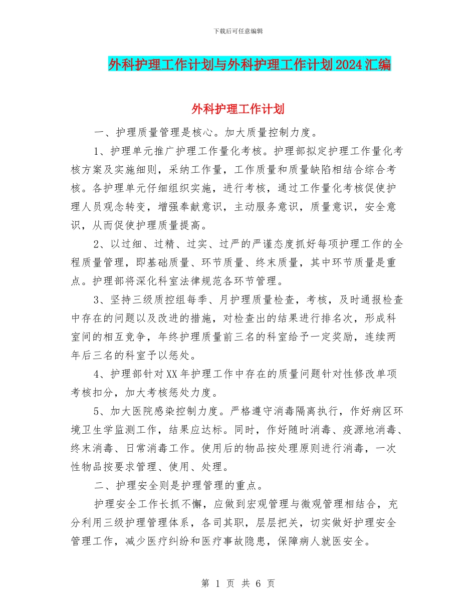 外科护理工作计划与外科护理工作计划2024汇编_第1页