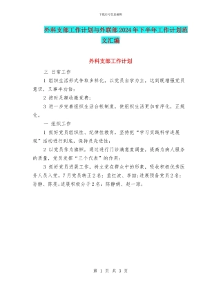 外科支部工作计划与外联部2024年下半年工作计划范文汇编