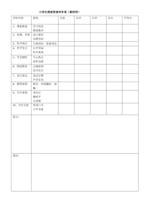 小学生课堂常规评价表