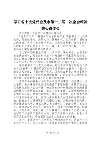 学习省十次党代会及市第十三届二次全会精神的心得体会