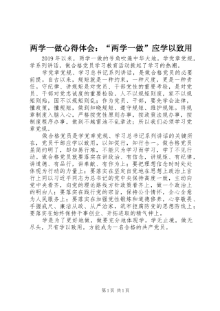 两学一做心得体会：“两学一做”应学以致用