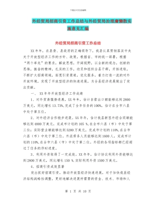 外经贸局招商引资工作总结与外经贸局治理庸懒散实施意见汇编
