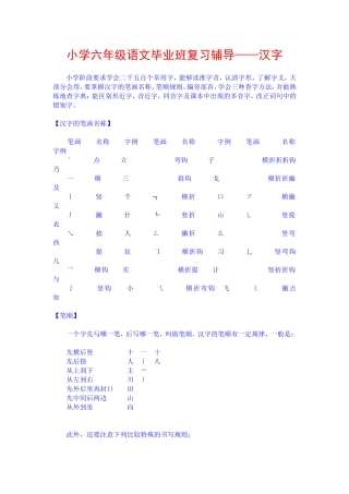 小学六年级语文毕业班复习辅导——汉字