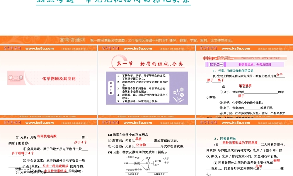 第二章化学物质及其变化第一节物质的组成、分类