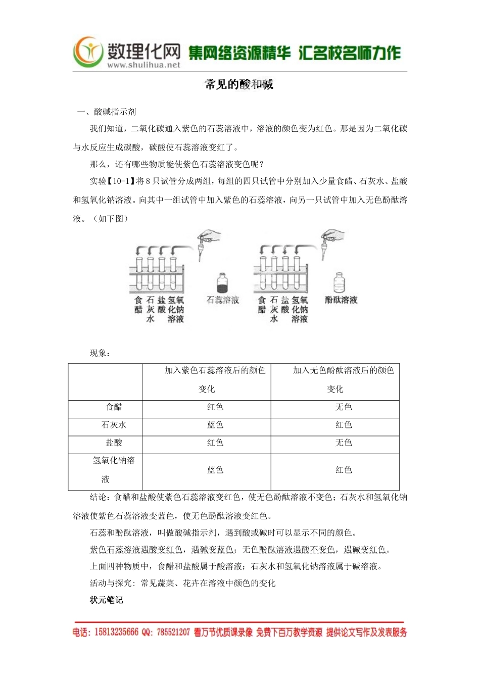 [九年级化学复习学案：常见的酸和碱_第1页