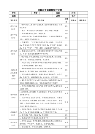 林甸二中新课程汇报课课堂教学评价表