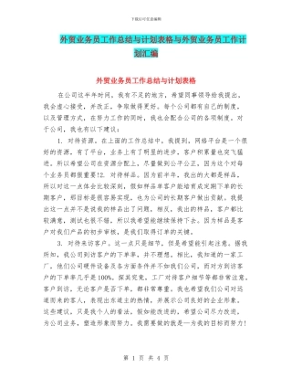 外贸业务员工作总结与计划表格与外贸业务员工作计划汇编