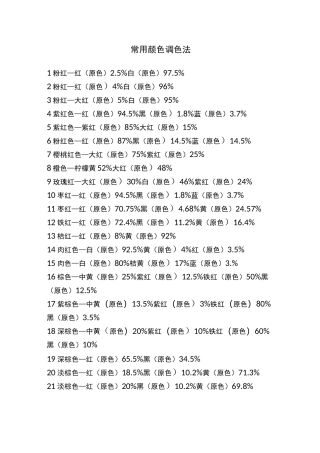 常用颜色调色法 颜色调配表