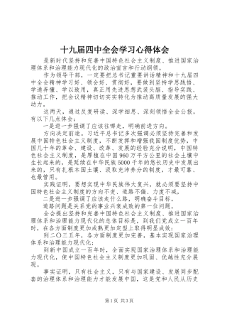 十九届四中全会学习心得体会