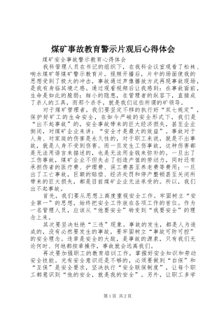 煤矿事故教育警示片观后心得体会