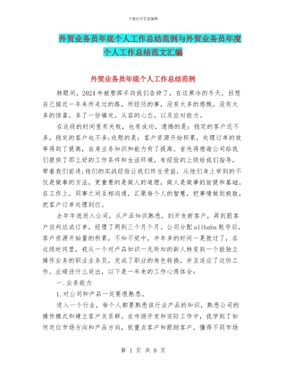 外贸业务员年底个人工作总结范例与外贸业务员年度个人工作总结范文汇编